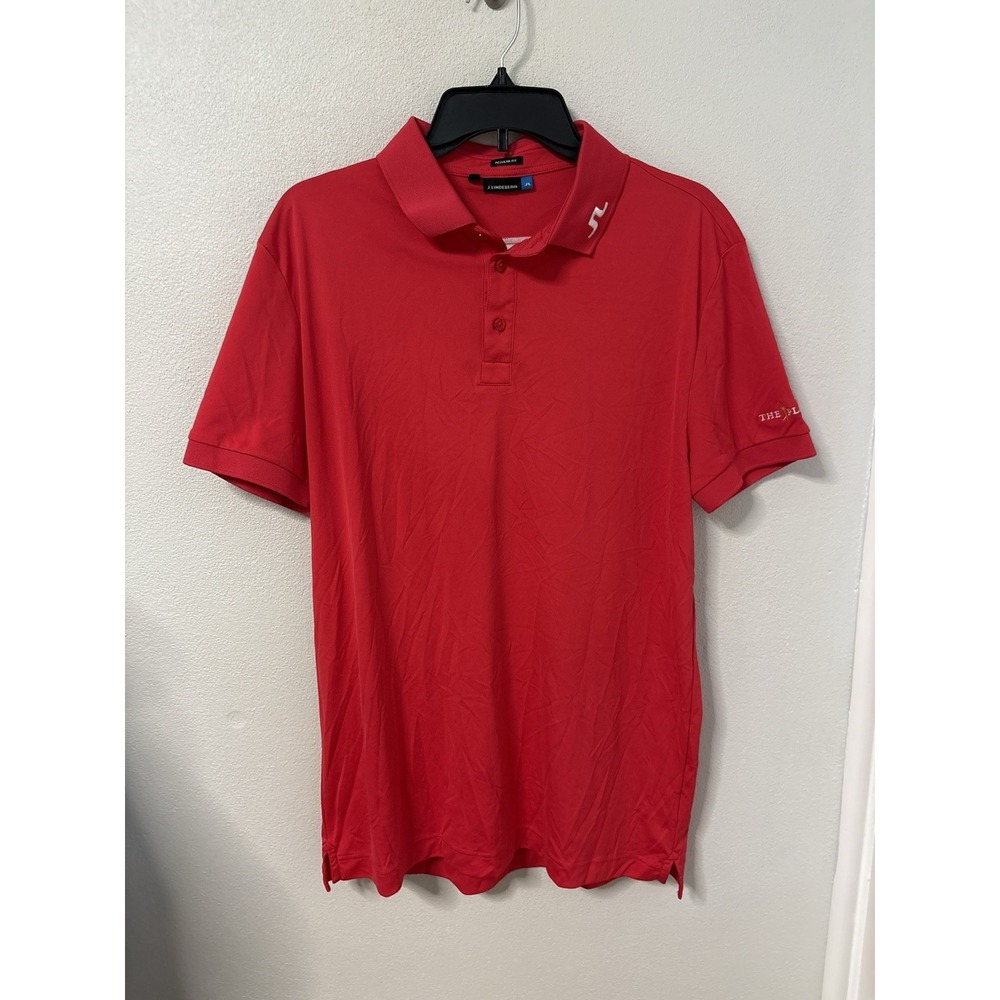 J. Lindeberg Golf Polo Shirt Mens Size Large Pink Print Regular Fit Short Sleeve